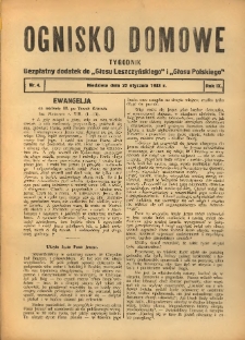 Ognisko Domowe: bezpłatny dodatek do "Głosu Leszczyńskiego" i &bdquo;Głosu Polskiego&rdquo; 1933.01.22 R.9 Nr4
