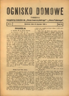 Ognisko Domowe: bezpłatny dodatek do "Głosu Leszczyńskiego" i „Głosu Polskiego” 1933.01.22 R.9 Nr4