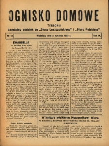 Ognisko Domowe: bezpłatny dodatek do "Głosu Leszczyńskiego" i &bdquo;Głosu Polskiego&rdquo; 1933.04.02 R.9 Nr14