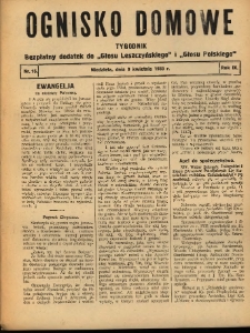 Ognisko Domowe: bezpłatny dodatek do "Głosu Leszczyńskiego" i &bdquo;Głosu Polskiego&rdquo; 1933.04.09 R.9 Nr15
