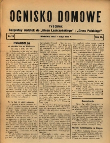 Ognisko Domowe: bezpłatny dodatek do "Głosu Leszczyńskiego" i &bdquo;Głosu Polskiego&rdquo; 1933.05.07 R.9 Nr19
