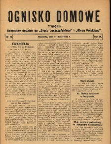 Ognisko Domowe: bezpłatny dodatek do "Głosu Leszczyńskiego" i &bdquo;Głosu Polskiego&rdquo; 1933.05.14 R.9 Nr20