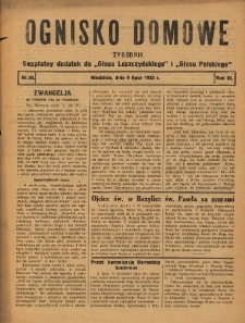 Ognisko Domowe: bezpłatny dodatek do "Głosu Leszczyńskiego" i &bdquo;Głosu Polskiego&rdquo; 1933.07.09R.9 Nr28