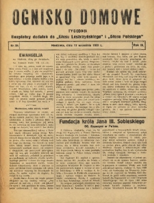 Ognisko Domowe: bezpłatny dodatek do "Głosu Leszczyńskiego" i „Głosu Polskiego” 1933.09.17 R.9 Nr38