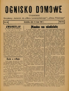 Ognisko Domowe: bezpłatny dodatek do "Głosu Leszczyńskiego" i &bdquo;Głosu Polskiego&rdquo; 1935.05.19 R.11 Nr20