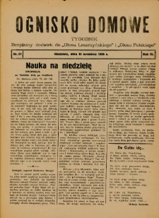 Ognisko Domowe: bezpłatny dodatek do "Głosu Leszczyńskiego" i &bdquo;Głosu Polskiego&rdquo; 1935.09.15 R.11 Nr37