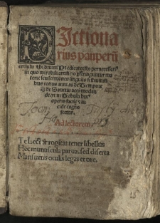 Dictionarius pauperum, omnibus verbi divini predicatoribus pernecessarius, in quo mirabili artificio perstringuntur seu sermones singulis festivitatibus totius anni tam de tempore quam de Sanctis accomodande, ut in tabula huius operis facile et lucide cognoscetur [...]