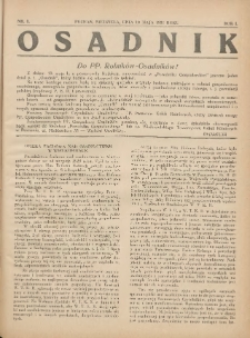 Osadnik. Dodatek do: Poradnik Gospodarski: pismo tygodniowe: organ k&oacute;łek rolniczych w Wielkiem Księstwie Poznańskiem: organ k&oacute;łek włościańsko-rolniczych w Wielkiem Księstwie Poznańskiem. 1931.05.10 r.1 Nr1