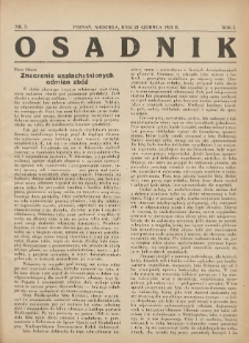 Osadnik. Dodatek do: Poradnik Gospodarski: pismo tygodniowe: organ kółek rolniczych w Wielkiem Księstwie Poznańskiem: organ kółek włościańsko-rolniczych w Wielkiem Księstwie Poznańskiem. 1931.06.21 R.1 Nr7