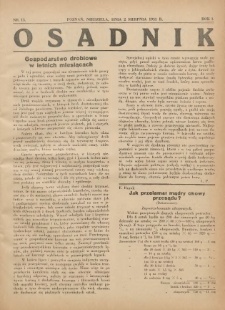 Osadnik. Dodatek do: Poradnik Gospodarski: pismo tygodniowe: organ kółek rolniczych w Wielkiem Księstwie Poznańskiem: organ kółek włościańsko-rolniczych w Wielkiem Księstwie Poznańskiem. 1931.08.02 R.1 Nr13