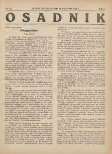 Osadnik. Dodatek do: Poradnik Gospodarski: pismo tygodniowe: organ kółek rolniczych w Wielkiem Księstwie Poznańskiem: organ kółek włościańsko-rolniczych w Wielkiem Księstwie Poznańskiem. 1931.09.20 R.1 Nr20