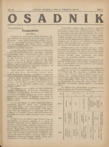Osadnik. Dodatek do: Poradnik Gospodarski: pismo tygodniowe: organ k&oacute;łek rolniczych w Wielkiem Księstwie Poznańskiem: organ k&oacute;łek włościańsko-rolniczych w Wielkiem Księstwie Poznańskiem. 1931.09.27 R.1 Nr21