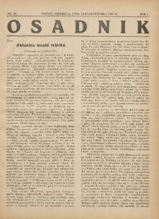 Osadnik. Dodatek do: Poradnik Gospodarski: pismo tygodniowe: organ kółek rolniczych w Wielkiem Księstwie Poznańskiem: organ kółek włościańsko-rolniczych w Wielkiem Księstwie Poznańskiem. 1931.10.18 R.1 Nr24