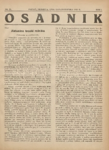 Osadnik. Dodatek do: Poradnik Gospodarski: pismo tygodniowe: organ k&oacute;łek rolniczych w Wielkiem Księstwie Poznańskiem: organ k&oacute;łek włościańsko-rolniczych w Wielkiem Księstwie Poznańskiem. 1931.10.18 R.1 Nr24