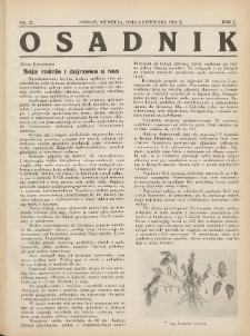Osadnik. Dodatek do: Poradnik Gospodarski: pismo tygodniowe: organ k&oacute;łek rolniczych w Wielkiem Księstwie Poznańskiem: organ k&oacute;łek włościańsko-rolniczych w Wielkiem Księstwie Poznańskiem. 1931.11.08 R.1 Nr27