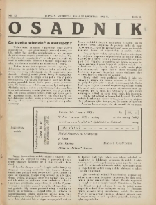 Osadnik. Dodatek do: Poradnik Gospodarski: pismo tygodniowe: organ k&oacute;łek rolniczych w Wielkiem Księstwie Poznańskiem: organ k&oacute;łek włościańsko-rolniczych w Wielkiem Księstwie Poznańskiem. 1932.04.27 R.2 Nr13