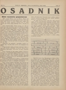 Osadnik. Dodatek do: Poradnik Gospodarski: pismo tygodniowe: organ k&oacute;łek rolniczych w Wielkiem Księstwie Poznańskiem: organ k&oacute;łek włościańsko-rolniczych w Wielkiem Księstwie Poznańskiem. 1932.04.10 R.2 Nr15