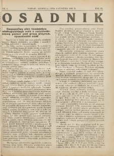 Osadnik. Dodatek do: Poradnik Gospodarski: pismo tygodniowe: organ k&oacute;łek rolniczych w Wielkiem Księstwie Poznańskiem: organ k&oacute;łek włościańsko-rolniczych w Wielkiem Księstwie Poznańskiem. 1932.01.08 R.3 Nr2