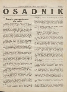 Osadnik. Dodatek do: Poradnik Gospodarski: pismo tygodniowe: organ kółek rolniczych w Wielkiem Księstwie Poznańskiem: organ kółek włościańsko-rolniczych w Wielkiem Księstwie Poznańskiem. 1934.01.28 R.4 Nr4