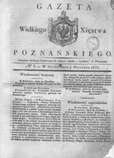 Gazeta Wielkiego Xięstwa Poznańskiego. 1833.01.02. Nr 1