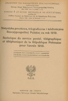 Statystyka pocztowa, telegraficzna i telefoniczna Rzeczypospolitej Polskiej za rok 1919