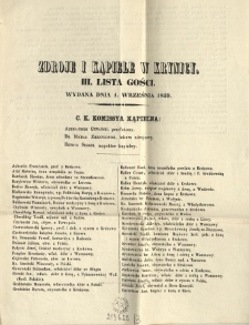 Zdroje i kąpiele w Krynicy. Lista gości wydana dnia 1. września 1859