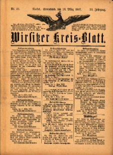 Wirsitzer Kreis-Blatt: herausgegeben vom Königlichen Landraths-Amte 1897.03.13 Jg.53 Nr21