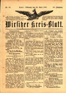 Wirsitzer Kreis-Blatt: herausgegeben vom Königlichen Landraths-Amte 1897.04.28 Jg.53 Nr33