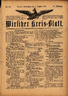 Wirsitzer Kreis-Blatt: herausgegeben vom Königlichen Landraths-Amte 1897.08.07 Jg.53 Nr62