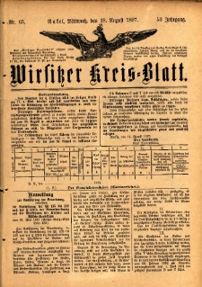 Wirsitzer Kreis-Blatt: herausgegeben vom Königlichen Landraths-Amte 1897.08.18 Jg.53 Nr65