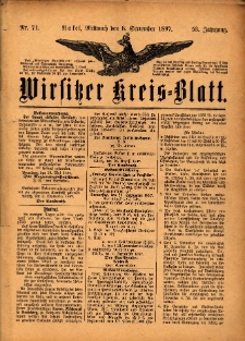Wirsitzer Kreis-Blatt: herausgegeben vom Königlichen Landraths-Amte 1897.09.08 Jg.53 Nr71