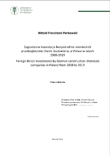 Zagraniczne inwestycje bezpośrednie niemieckich przedsiębiorstw chemii budowlanej w Polsce w latach 2008-2019