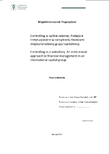 Controlling w sp&oacute;łce zależnej. Podejście instytucjonalne w zarządzaniu finansami międzynarodowej grupy kapitałowej