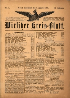 Wirsitzer Kreis-Blatt: herausgegeben vom K&ouml;niglichen Landraths-Amte 1898.01.08 Jg.54 Nr3