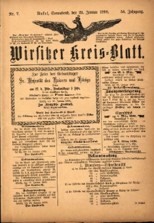 Wirsitzer Kreis-Blatt: herausgegeben vom K&ouml;niglichen Landraths-Amte 1898.01.22 Jg.54 Nr7