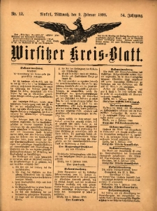 Wirsitzer Kreis-Blatt: herausgegeben vom K&ouml;niglichen Landraths-Amte 1898.02.09 Jg.54 Nr12