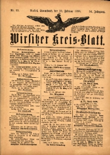 Wirsitzer Kreis-Blatt: herausgegeben vom K&ouml;niglichen Landraths-Amte 1898.02.19 Jg.54 Nr15