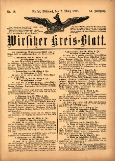 Wirsitzer Kreis-Blatt: herausgegeben vom K&ouml;niglichen Landraths-Amte 1898.03.02 Jg.54 Nr18