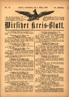 Wirsitzer Kreis-Blatt: herausgegeben vom K&ouml;niglichen Landraths-Amte 1898.03.05 Jg.54 Nr19