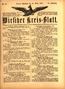 Wirsitzer Kreis-Blatt: herausgegeben vom K&ouml;niglichen Landraths-Amte 1898.03.16 Jg.54 Nr22