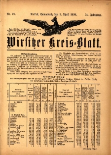 Wirsitzer Kreis-Blatt: herausgegeben vom K&ouml;niglichen Landraths-Amte 1898.04.02 Jg.54 Nr27