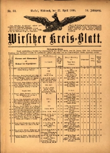 Wirsitzer Kreis-Blatt: herausgegeben vom K&ouml;niglichen Landraths-Amte 1898.04.27 Jg.54 Nr33
