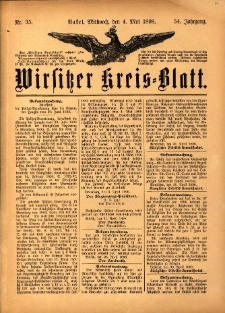Wirsitzer Kreis-Blatt: herausgegeben vom K&ouml;niglichen Landraths-Amte 1898.05.04 Jg.54 Nr35
