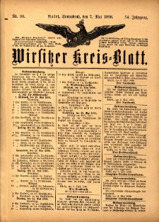 Wirsitzer Kreis-Blatt: herausgegeben vom K&ouml;niglichen Landraths-Amte 1898.05.07 Jg.54 Nr36