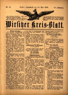 Wirsitzer Kreis-Blatt: herausgegeben vom K&ouml;niglichen Landraths-Amte 1898.05.14 Jg.54 Nr38