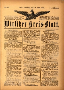 Wirsitzer Kreis-Blatt: herausgegeben vom K&ouml;niglichen Landraths-Amte 1898.05.18 Jg.54 Nr39