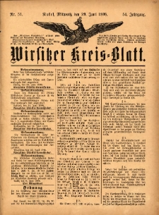 Wirsitzer Kreis-Blatt: herausgegeben vom K&ouml;niglichen Landraths-Amte 1898.06.29 Jg.54 Nr51