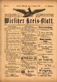 Wirsitzer Kreis-Blatt: herausgegeben vom K&ouml;niglichen Landraths-Amte 1898.08.03 Jg.54 Nr61