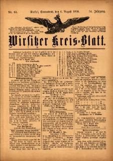 Wirsitzer Kreis-Blatt: herausgegeben vom K&ouml;niglichen Landraths-Amte 1898.08.06 Jg.54 Nr62