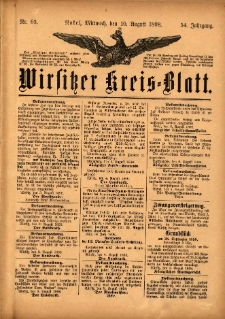 Wirsitzer Kreis-Blatt: herausgegeben vom K&ouml;niglichen Landraths-Amte 1898.08.10 Jg.54 Nr63